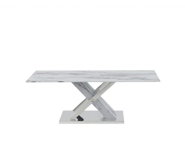 47" White And Gray Glass And Steel Coffee Table - Image 3