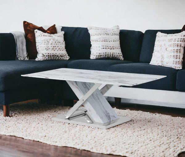 47" White And Gray Glass And Steel Coffee Table - Image 2