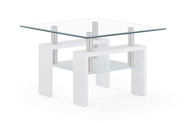 18" White And Clear Glass End Table - Image 3