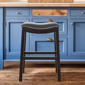 26" Gray and Espresso Faux Leather and Solid Wood Backless Counter Height Bar Chair