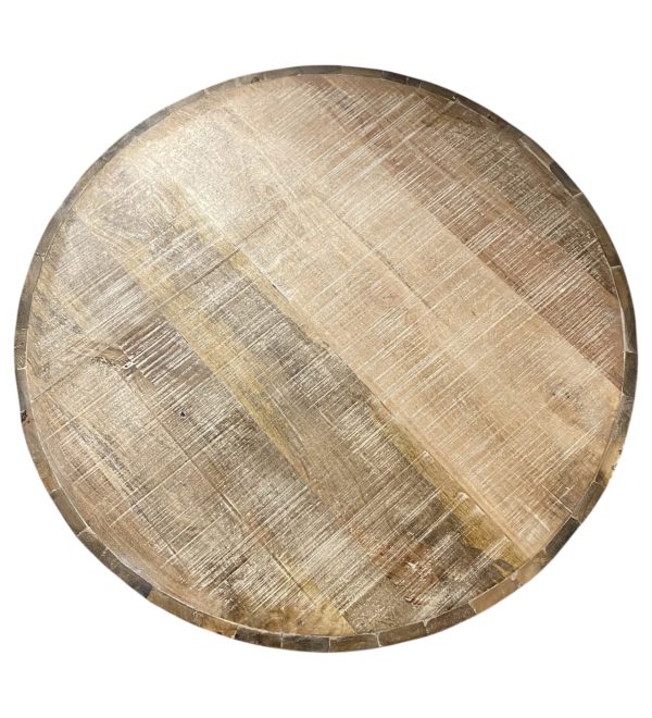 32" Brown Solid Wood Round Distressed Drum Coffee Table - Image 2