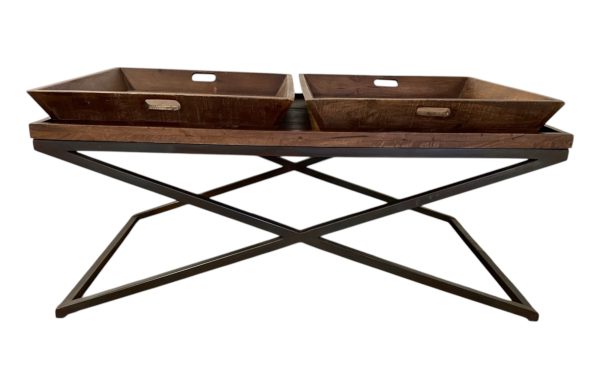 27" Brown And Black Solid Wood Cross Legs Coffee Table - Image 2