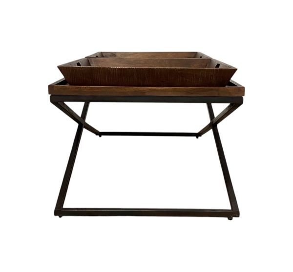 27" Brown And Black Solid Wood Cross Legs Coffee Table - Image 3