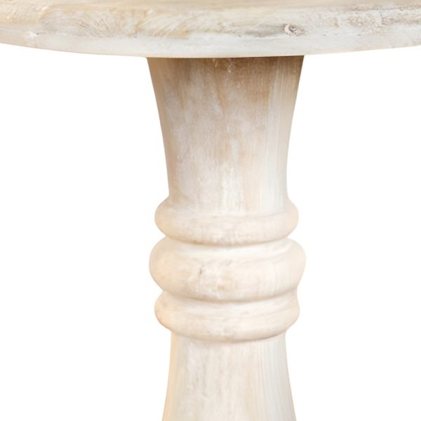 27" White Distressed Solid Wood Round Pedestal End Table - Image 3