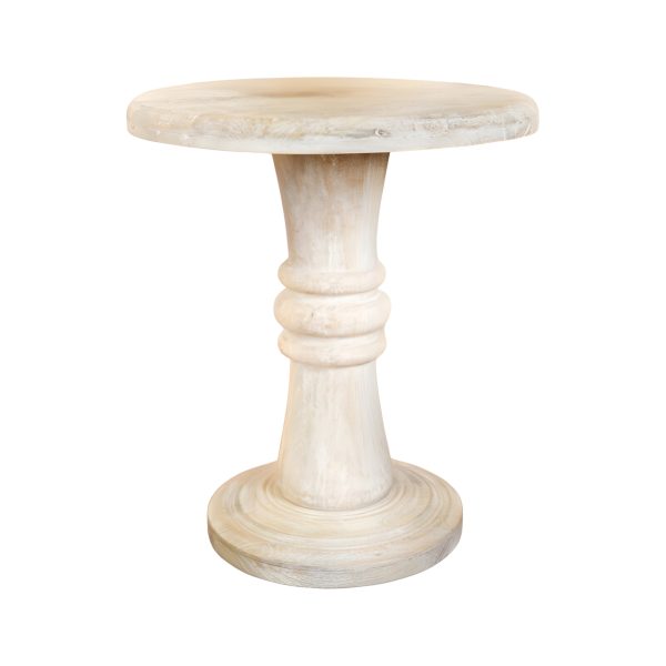 27" White Distressed Solid Wood Round Pedestal End Table - Image 2