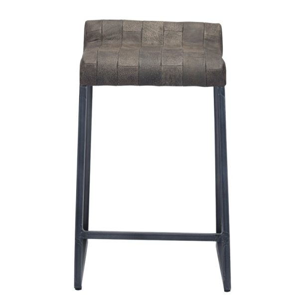 25" Brown And Black Leather And Iron Low Back Counter Height Bar Chair - Image 2