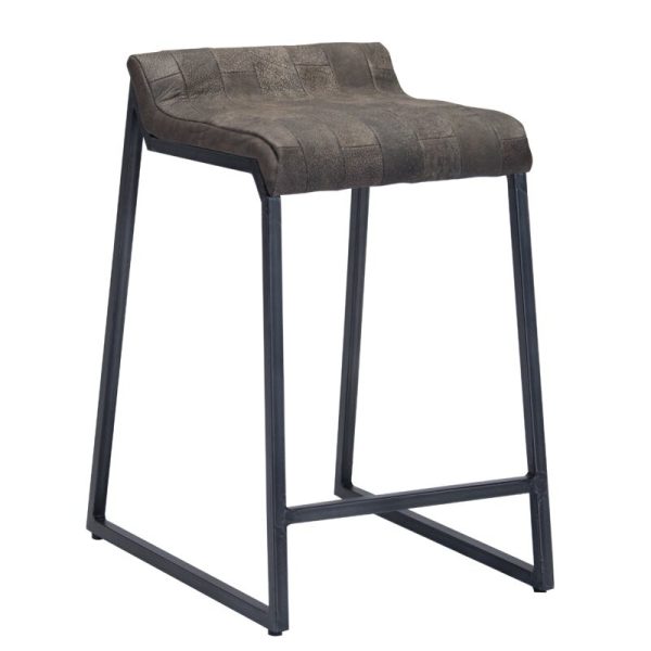 25" Brown And Black Leather And Iron Low Back Counter Height Bar Chair - Image 3