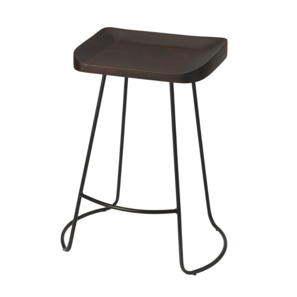 26" Dark Brown and Black Manufactured Wood and Iron Backless Counter Height Bar Chair - Image 3