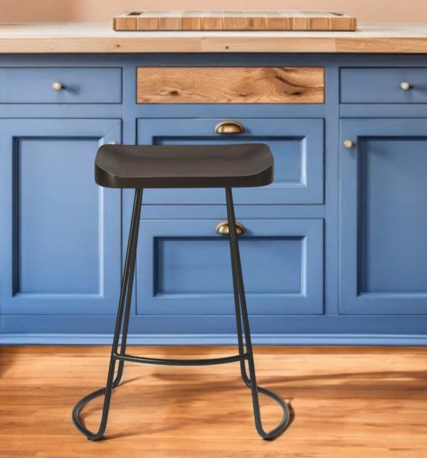 26" Dark Brown and Black Manufactured Wood and Iron Backless Counter Height Bar Chair - Image 2