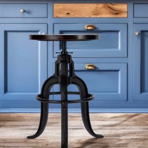 28" Brown and Black Manufactured Wood and Iron Backless Swivel Bar Chair