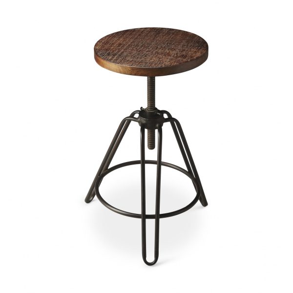 29" Brown And Gray Iron Swivel Backless Counter Height Swivel Bar Chair - Image 2