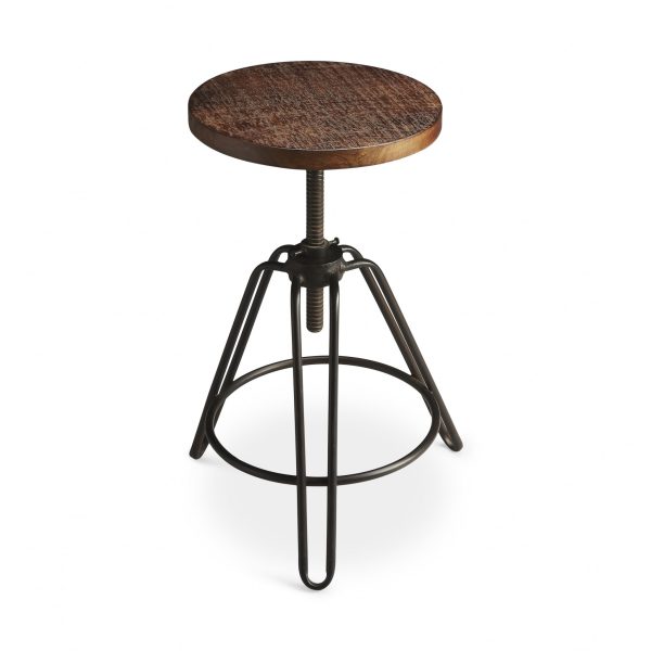 29" Brown And Gray Iron Swivel Backless Counter Height Swivel Bar Chair - Image 3