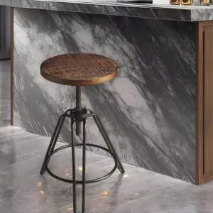 29" Brown And Gray Iron Swivel Backless Counter Height Swivel Bar Chair