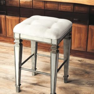 30" White and Silver Solid and Manufactured Wood Backless Counter Height Bar Chair