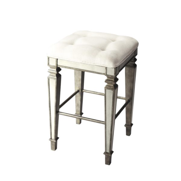 30" White and Silver Solid and Manufactured Wood Backless Counter Height Bar Chair - Image 2