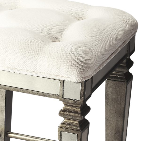 30" White and Silver Solid and Manufactured Wood Backless Counter Height Bar Chair - Image 3