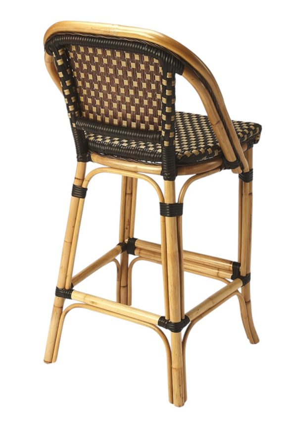26" Brown and Natural Rattan Counter Height Bar Chair - Image 3