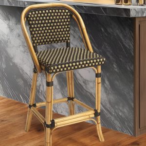 26" Brown and Natural Rattan Counter Height Bar Chair