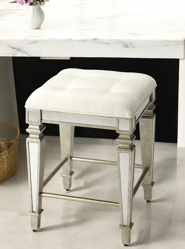 30" White and Gray Solid and Manufactured Wood Backless Counter Height Bar Chair - Image 3