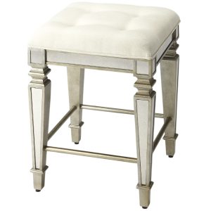 30" White and Gray Solid and Manufactured Wood Backless Counter Height Bar Chair