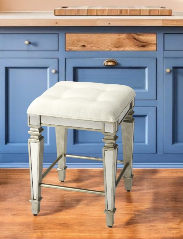 30" White and Gray Solid and Manufactured Wood Backless Counter Height Bar Chair - Image 2