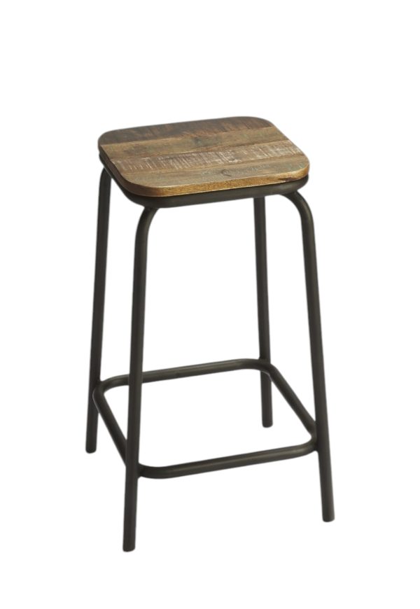 25" Brown and Black Solid Wood and Iron Backless Counter Height Bar Chair - Image 3