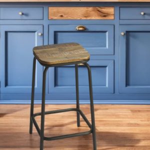 25" Brown and Black Solid Wood and Iron Backless Counter Height Bar Chair