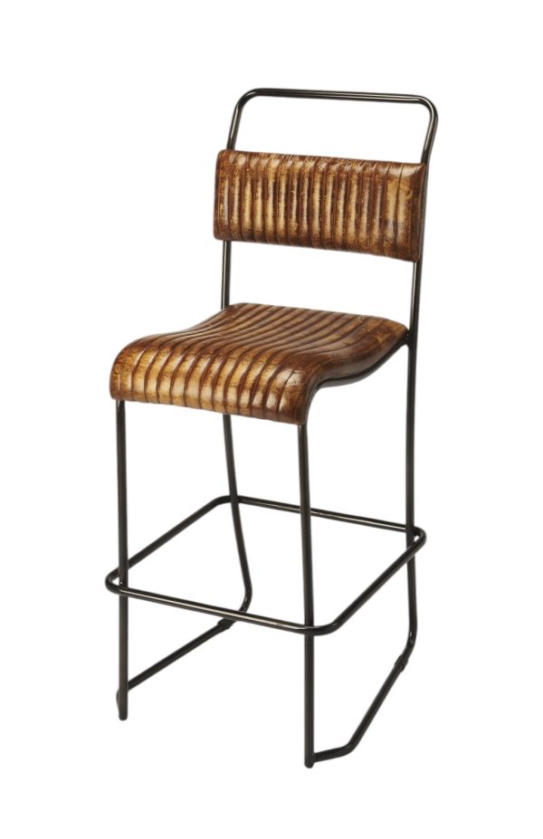 31" Brown and Black Iron Bar Chair - Image 2