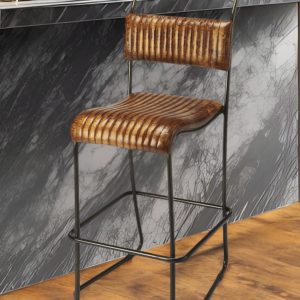 31" Brown and Black Iron Bar Chair