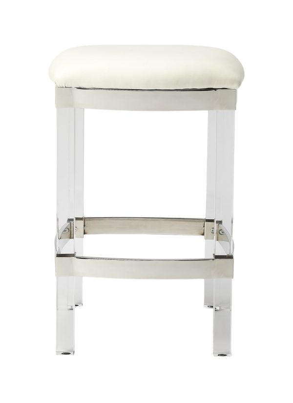 24" White and Clear Stainless Steel and Acrylic Backless Counter Height Bar Chair - Image 2