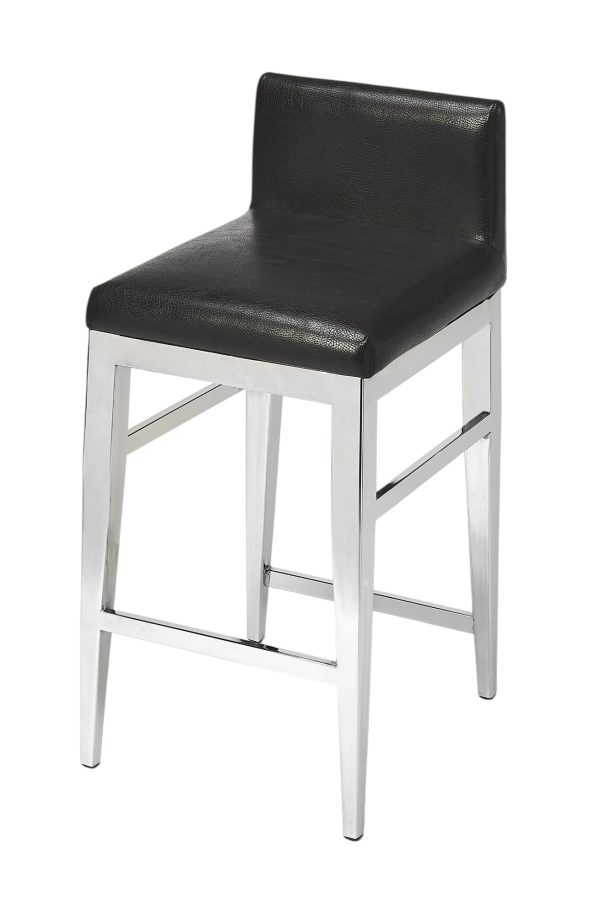 25" Black and Silver Faux Leather and Steel Bar Chair - Image 2