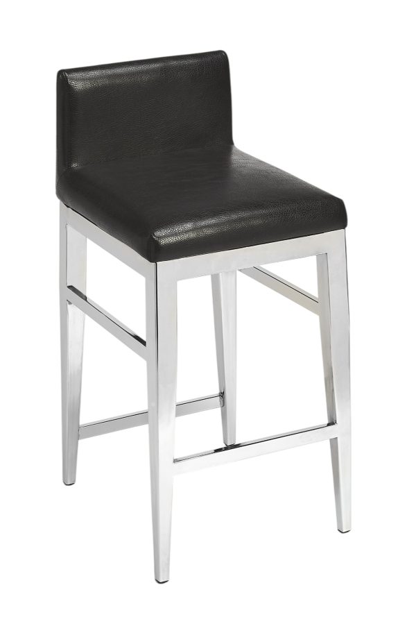 25" Black and Silver Faux Leather and Steel Bar Chair - Image 3