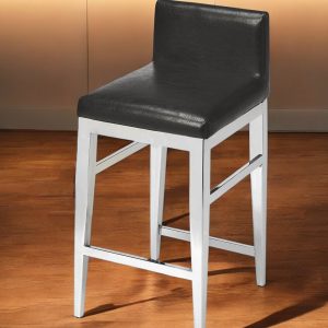 25" Black and Silver Faux Leather and Steel Bar Chair