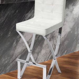 29" Off White and Silver Iron Bar Chair
