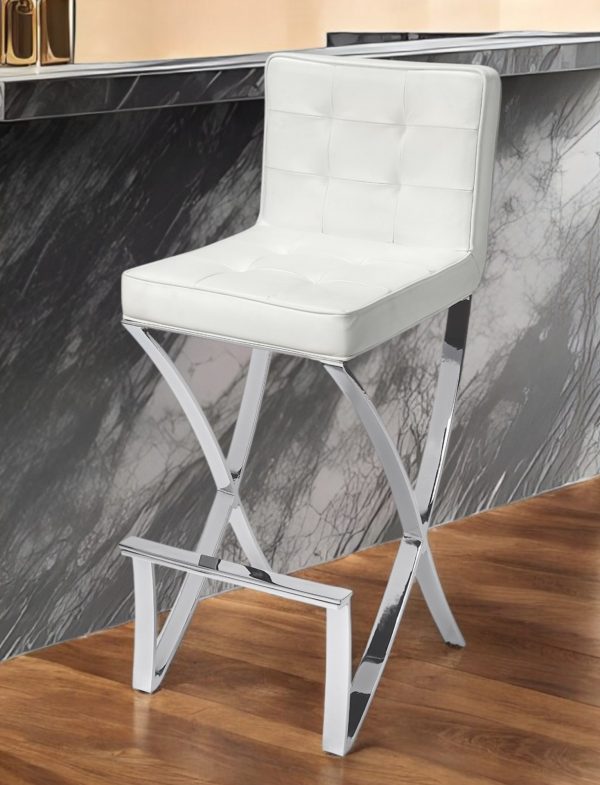 29" Off White and Silver Iron Bar Chair