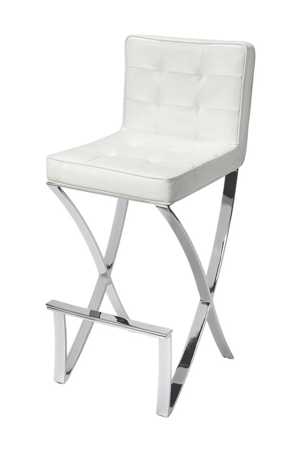 29" Off White and Silver Iron Bar Chair - Image 3