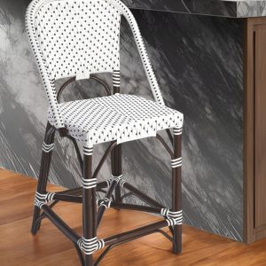 28" White and Dark Brown Heavy Duty Rattan Bar Chair