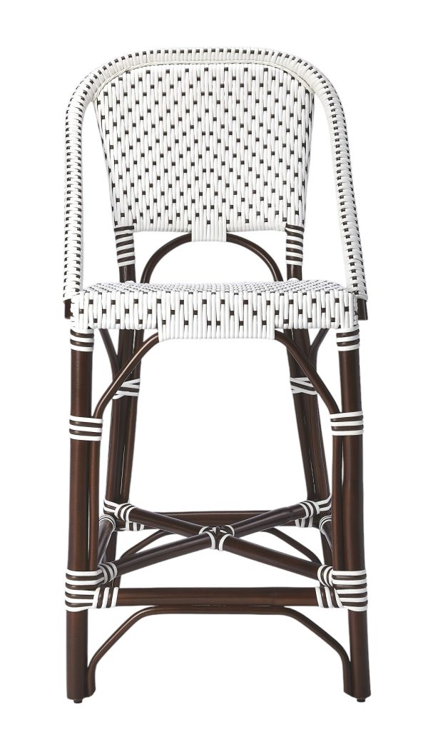28" White and Dark Brown Heavy Duty Rattan Bar Chair - Image 3