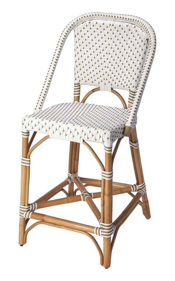 28" White and Natural Heavy Duty Rattan Bar Chair - Image 2