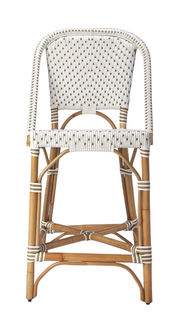 28" White and Natural Heavy Duty Rattan Bar Chair - Image 3