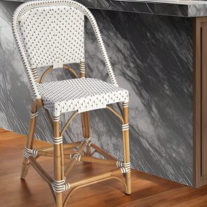 28" White and Natural Heavy Duty Rattan Bar Chair