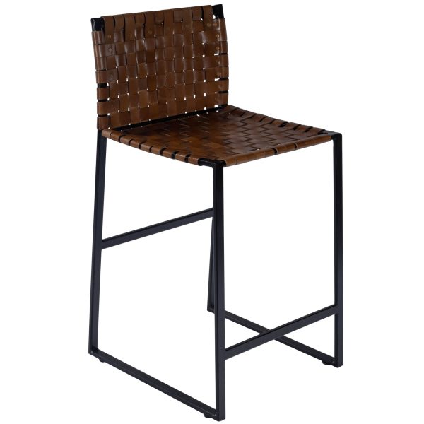 36" Brown and Black Leather and Iron Bar Chair - Image 3