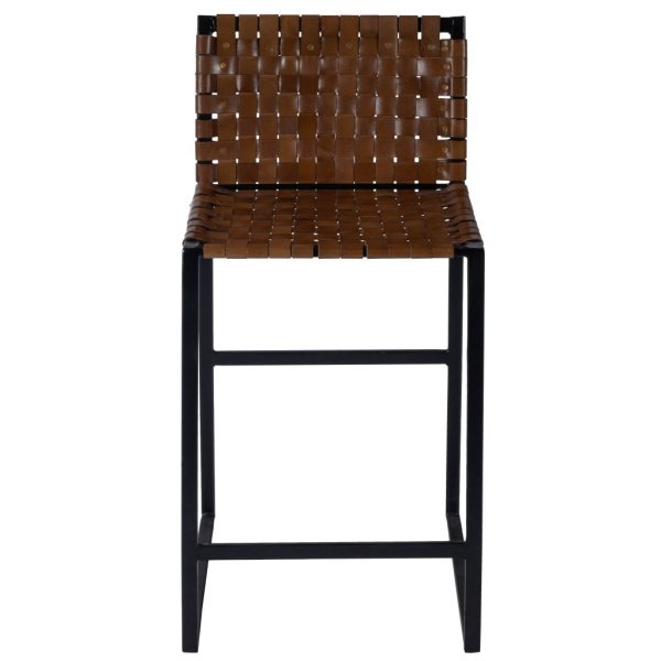36" Brown and Black Leather and Iron Bar Chair - Image 2