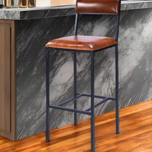 32" Brown and Black Manufactured Wood and Iron Bar Chair