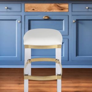 24" White and Clear Stainless Steel and Steel Backless Counter Height Bar Chair