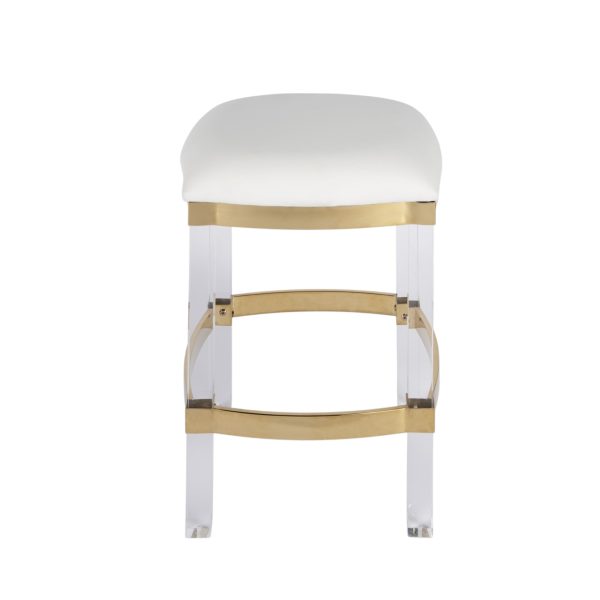 24" White and Clear Stainless Steel and Steel Backless Counter Height Bar Chair - Image 2