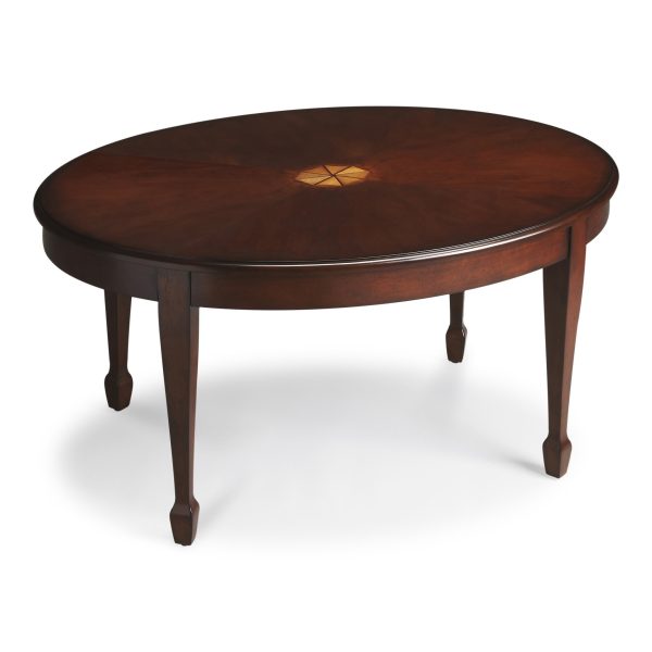 38" Brown and Dark Brown Wood Oval Coffee Table - Image 3