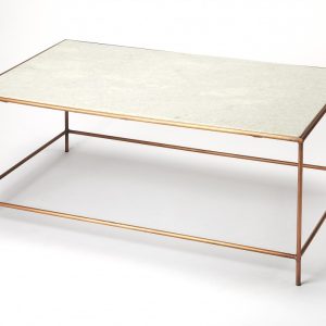 42" Off White and Rose Gold Genuine Marble and Metal Oval Coffee Table
