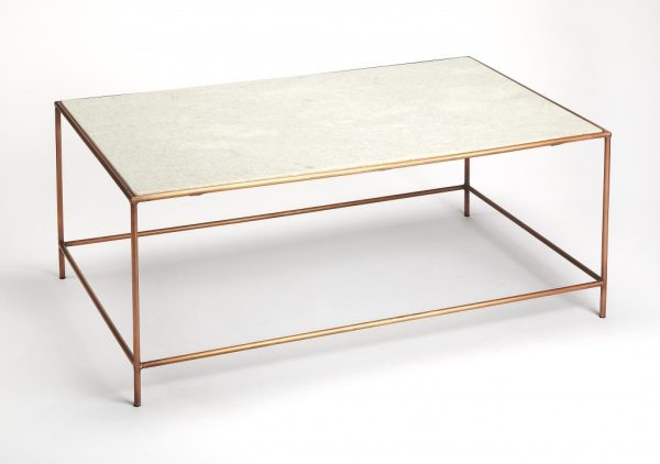 42" Off White and Rose Gold Genuine Marble and Metal Oval Coffee Table - Image 2
