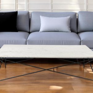 35" White Genuine Marble and Metal Coffee Table